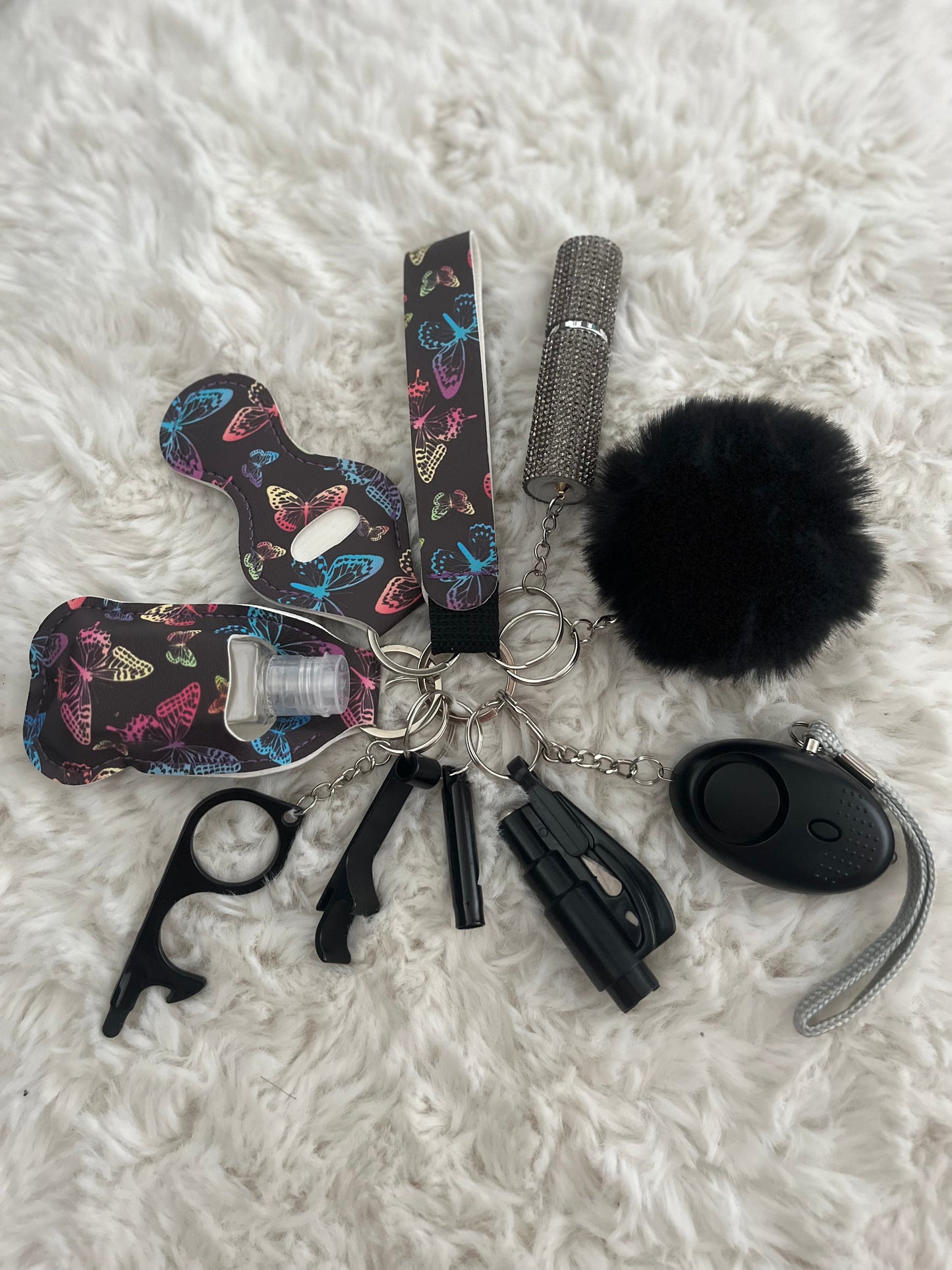 Black Butterfly Safety Keychain/10 in 1 Keychain Set With Personal Alarm (Battery Included)