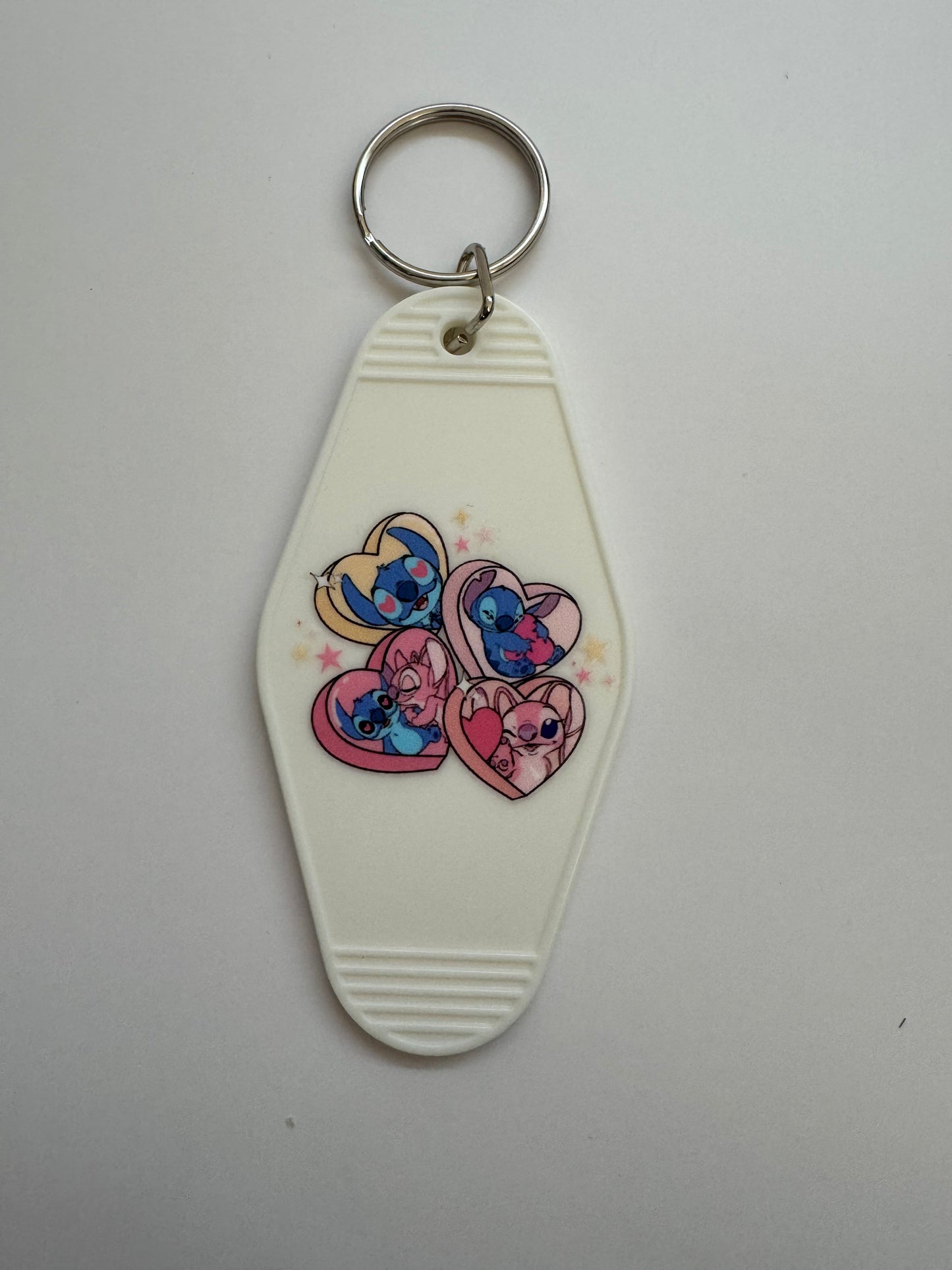 Blue + Pink Love Heart Aliens Motel Keyring