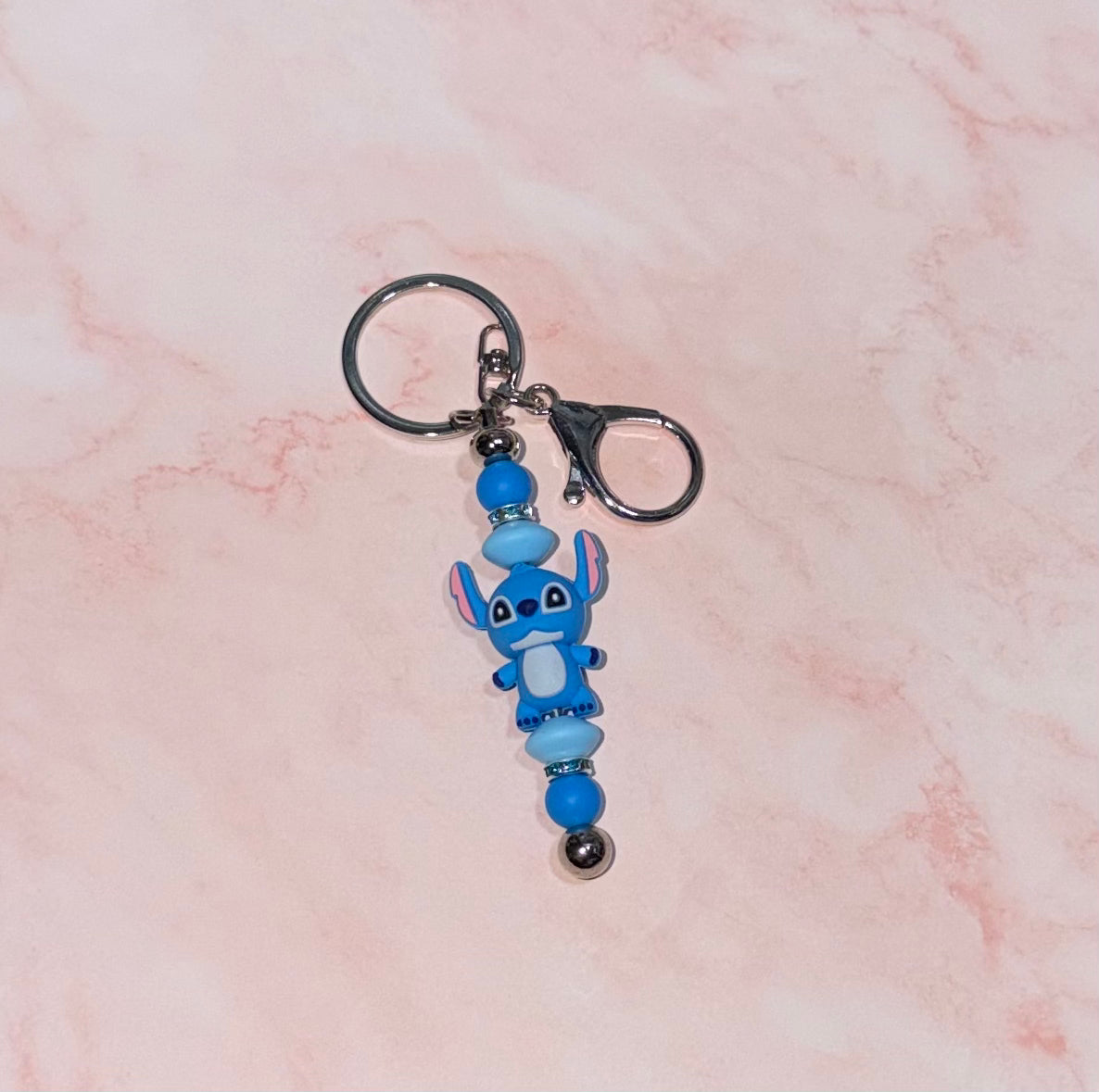 Blue Monster Beaded Keyring