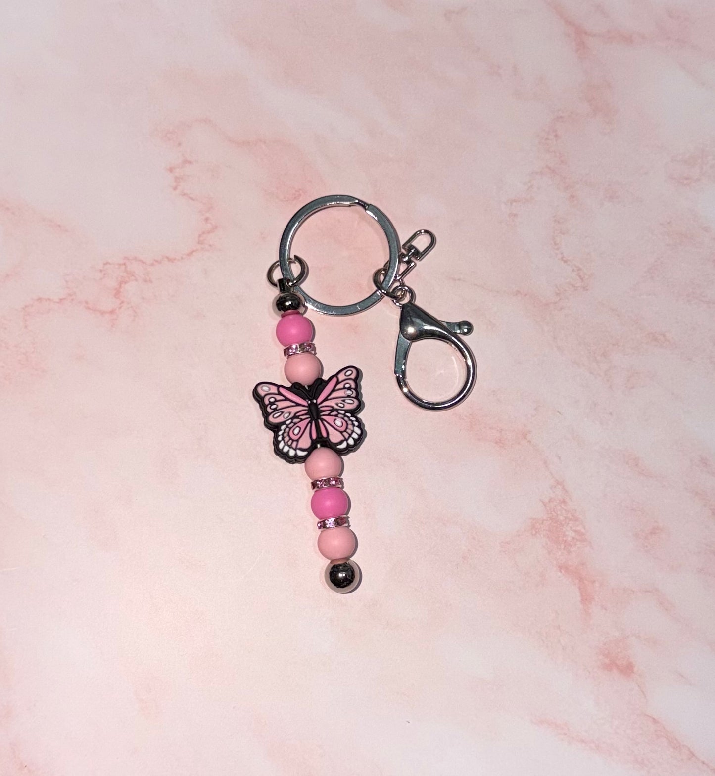 Pink Butterfly Beaded Keyring