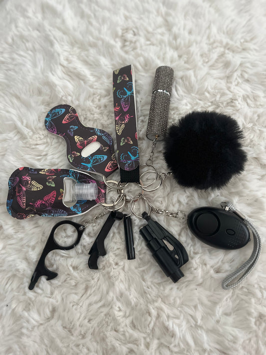 Black Butterfly Safety Keychain/10 in 1 Keychain Set With Personal Alarm (Battery Included)