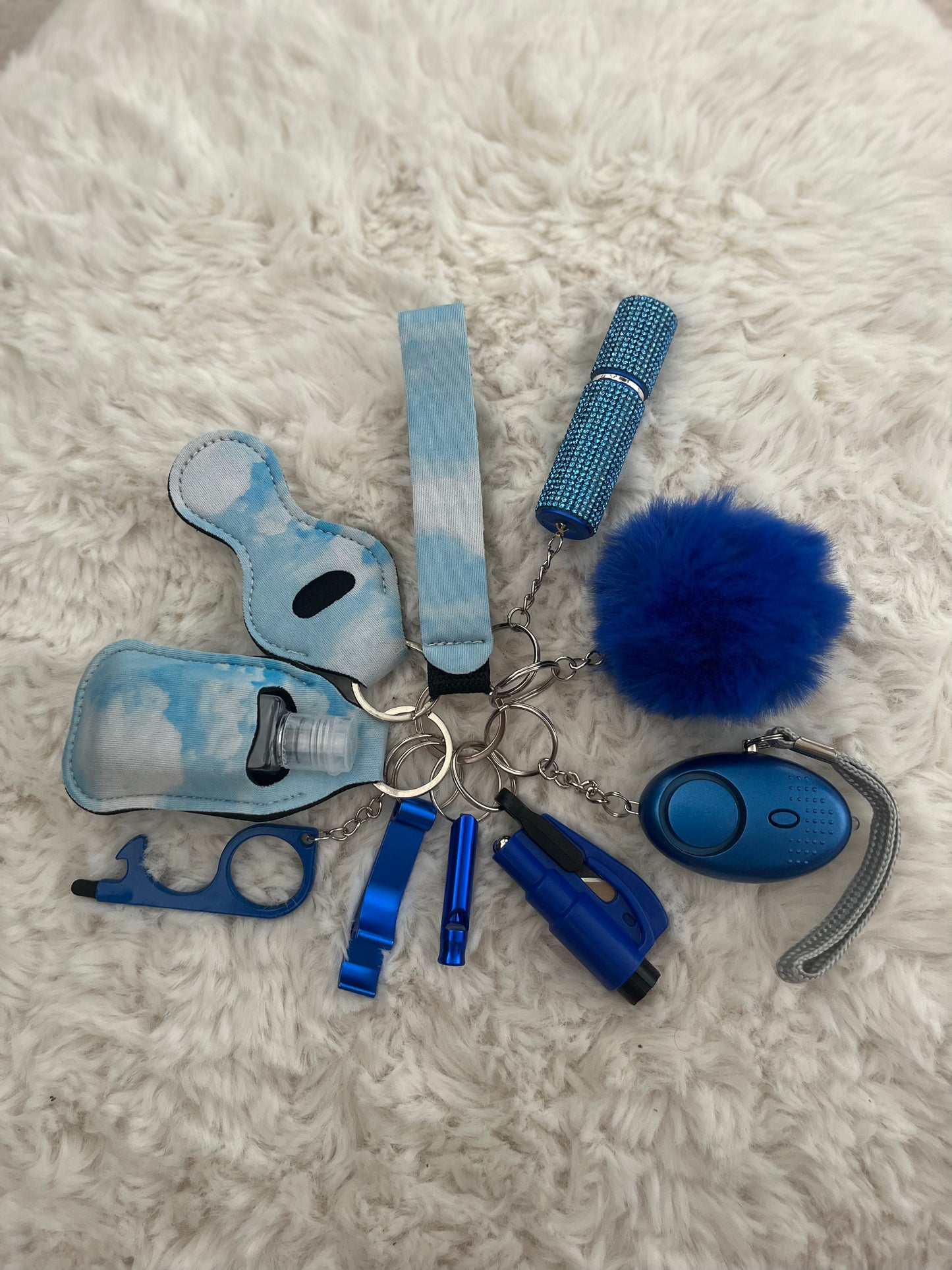 Blue Marble Safety Keychain/10 in 1 Keychain Set With Personal Alarm (Battery Included)