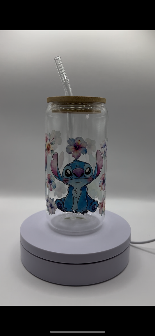 Blue Alien 3 Emoji 16oz Glass Cup
