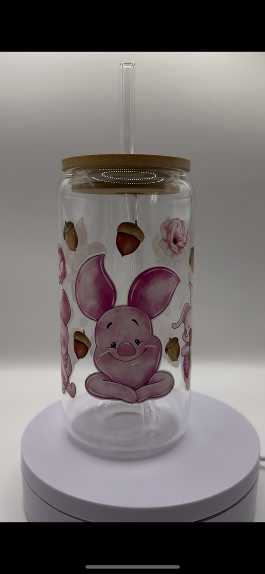 Pig with Acorns 16oz Glass Cup