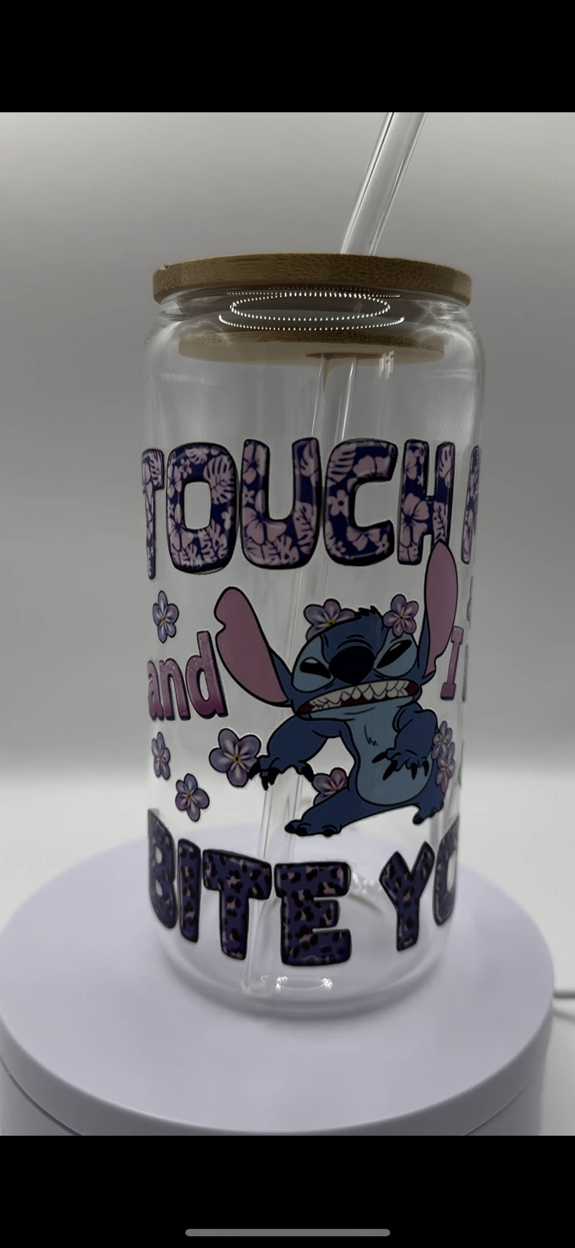 Blue Alien Touch Me and I will Bite You 16oz Glass Cup