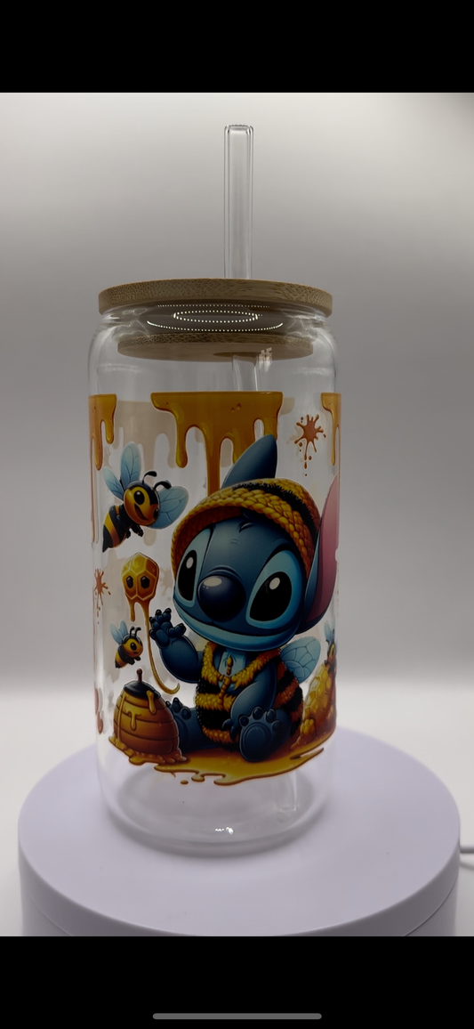 Blue Alien Bee Kind 16oz Glass Cup