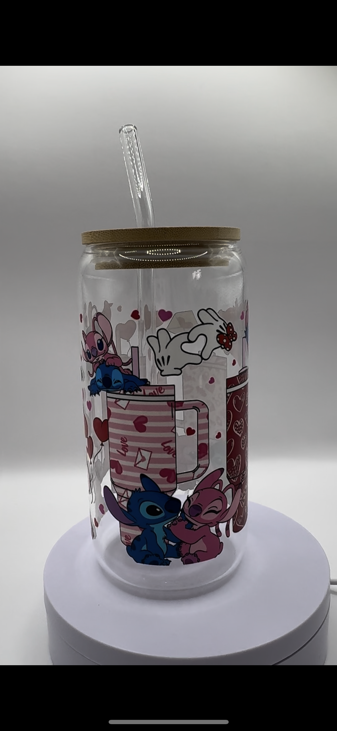 Blue + Pink Alien Tumbler 16oz Glass Cup