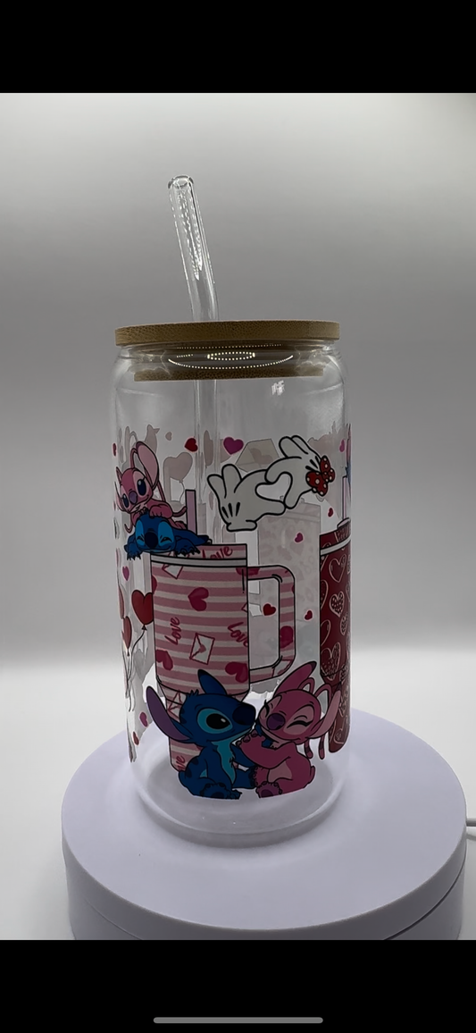 Blue + Pink Alien Tumbler 16oz Glass Cup