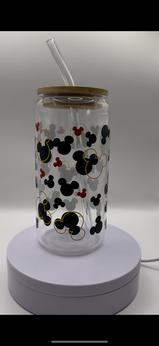 Black, Red + Gold Mouse 16oz Glass Cup