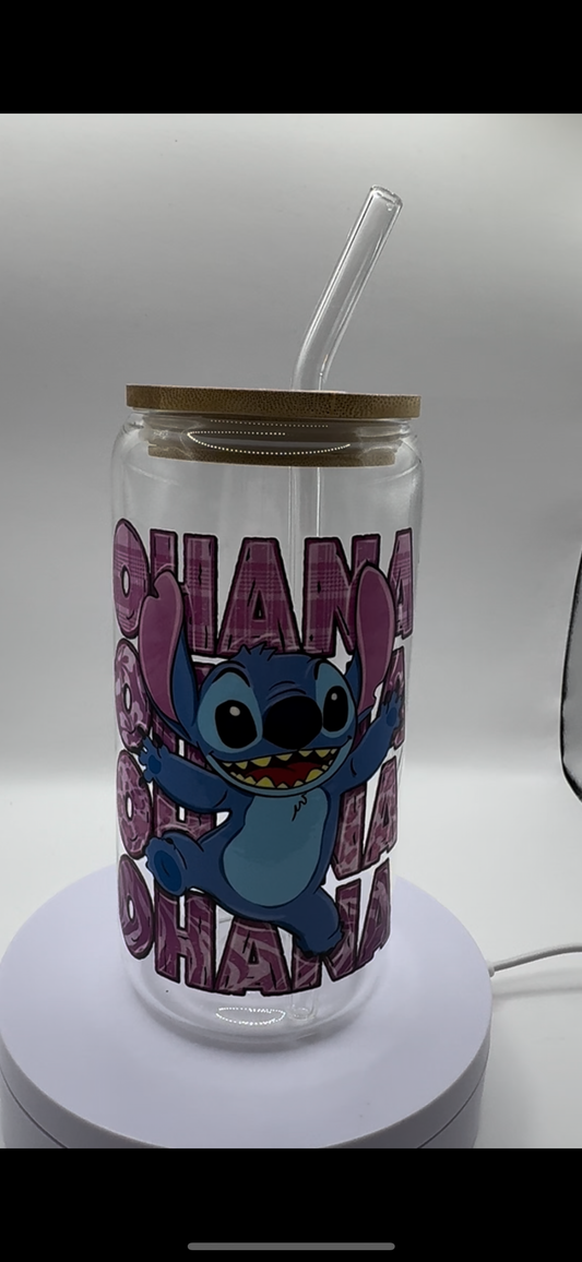 Blue Alien Ohana 16oz Glass Cup