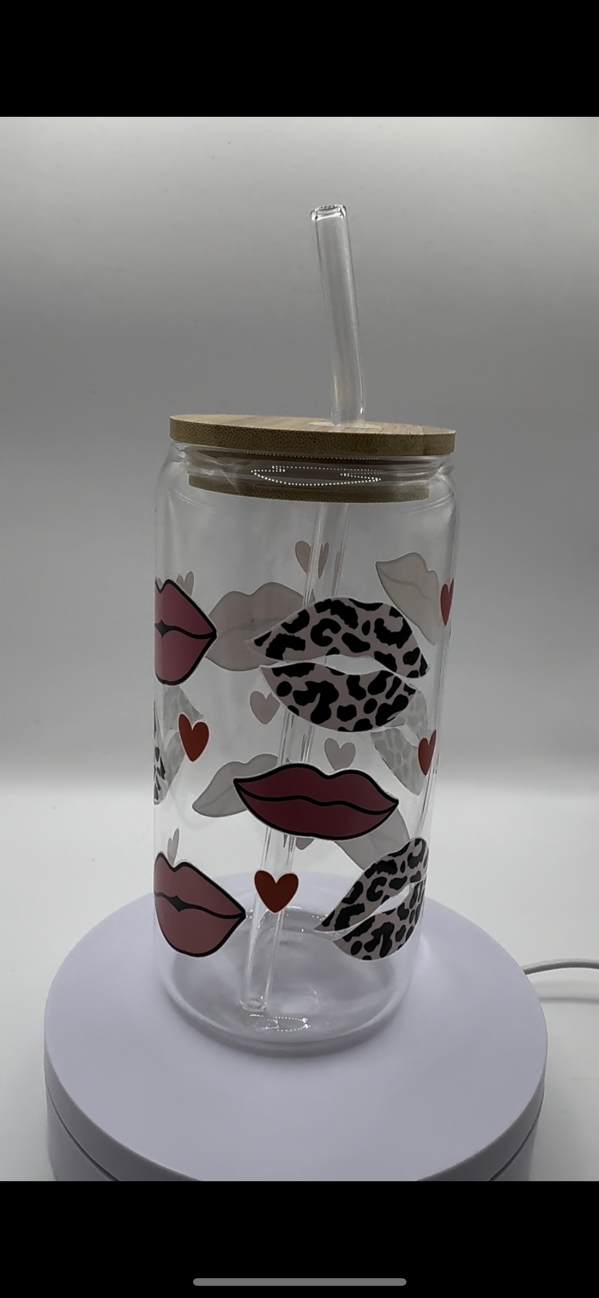 Lips + Love Hearts 16oz Glass Cup