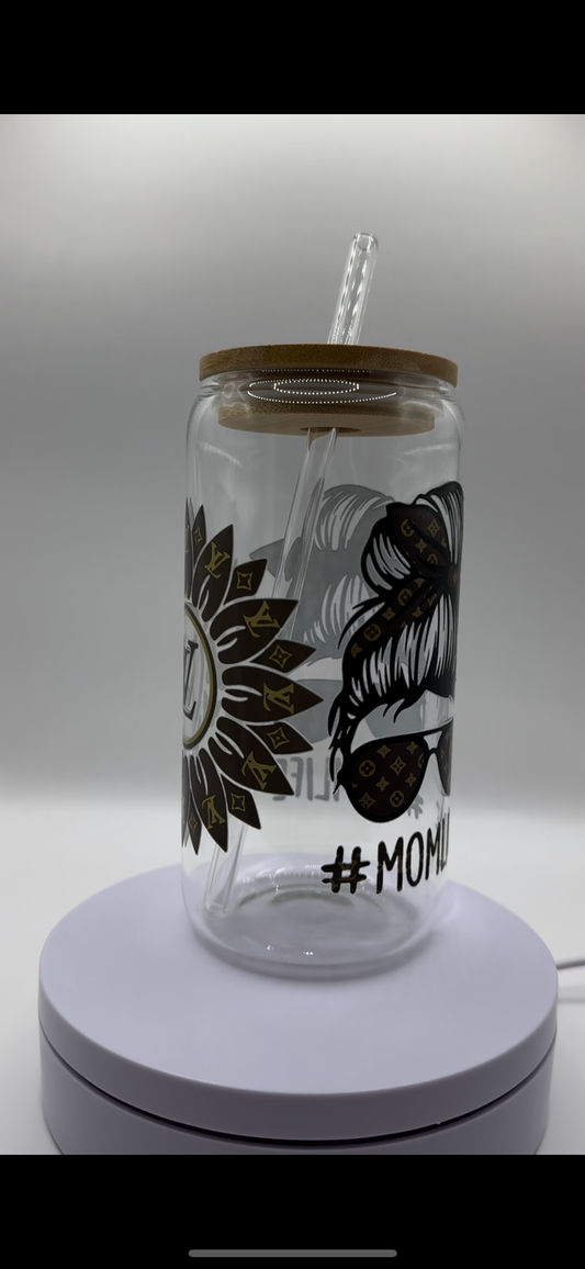 LV Mom Life 16oz Glass Cup