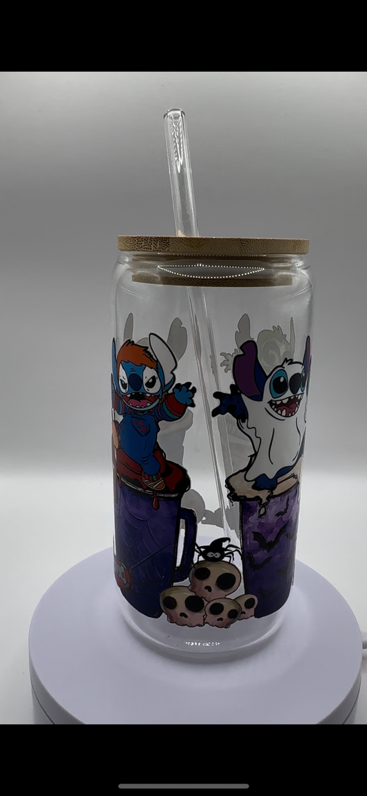 Blue Monster Halloween 16oz Glass Cup