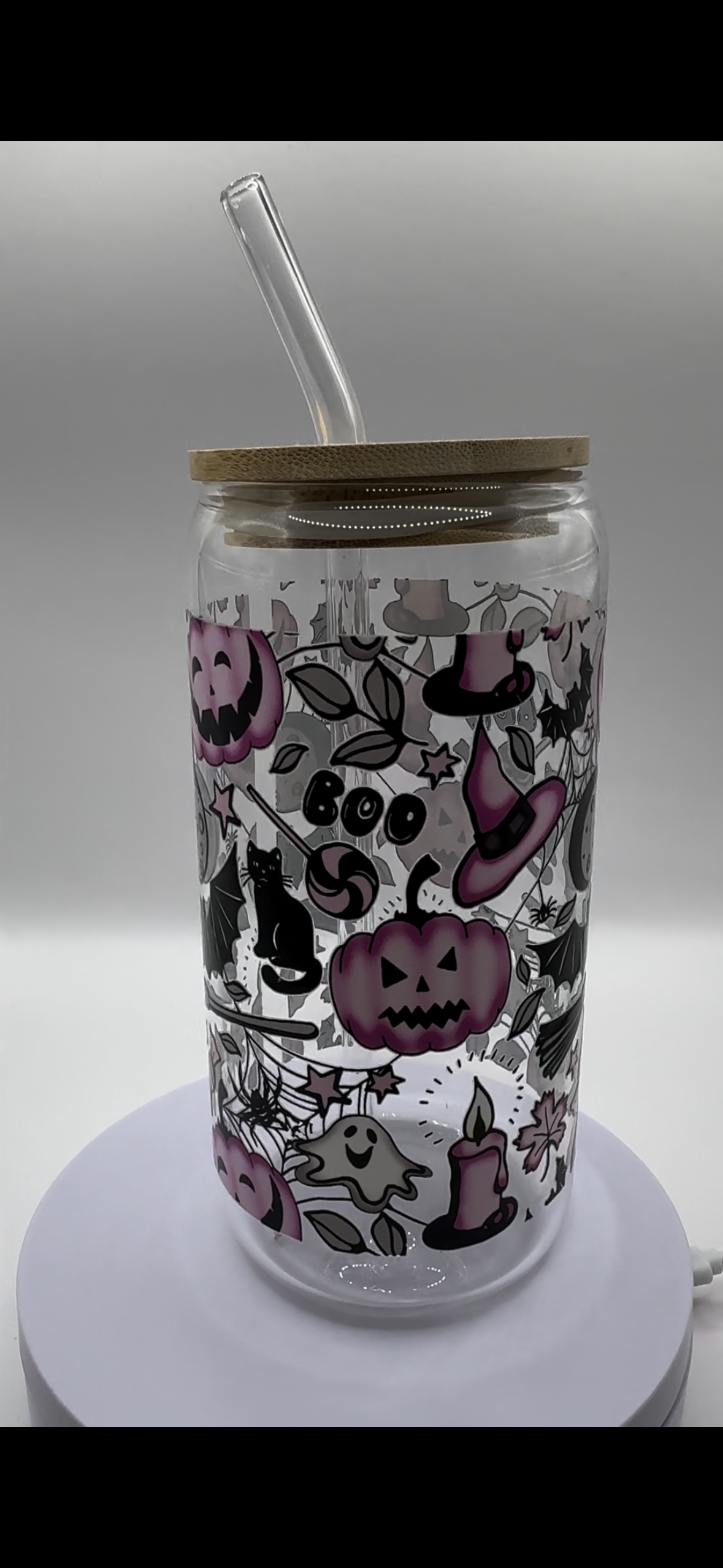 Purple Pumpkins Halloween 16oz Glass Cup