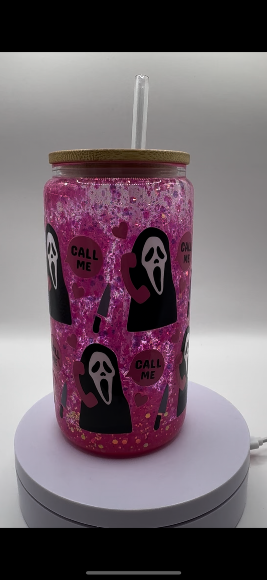 Pink Call Me Halloween 16oz Glass Snow Globe Cup