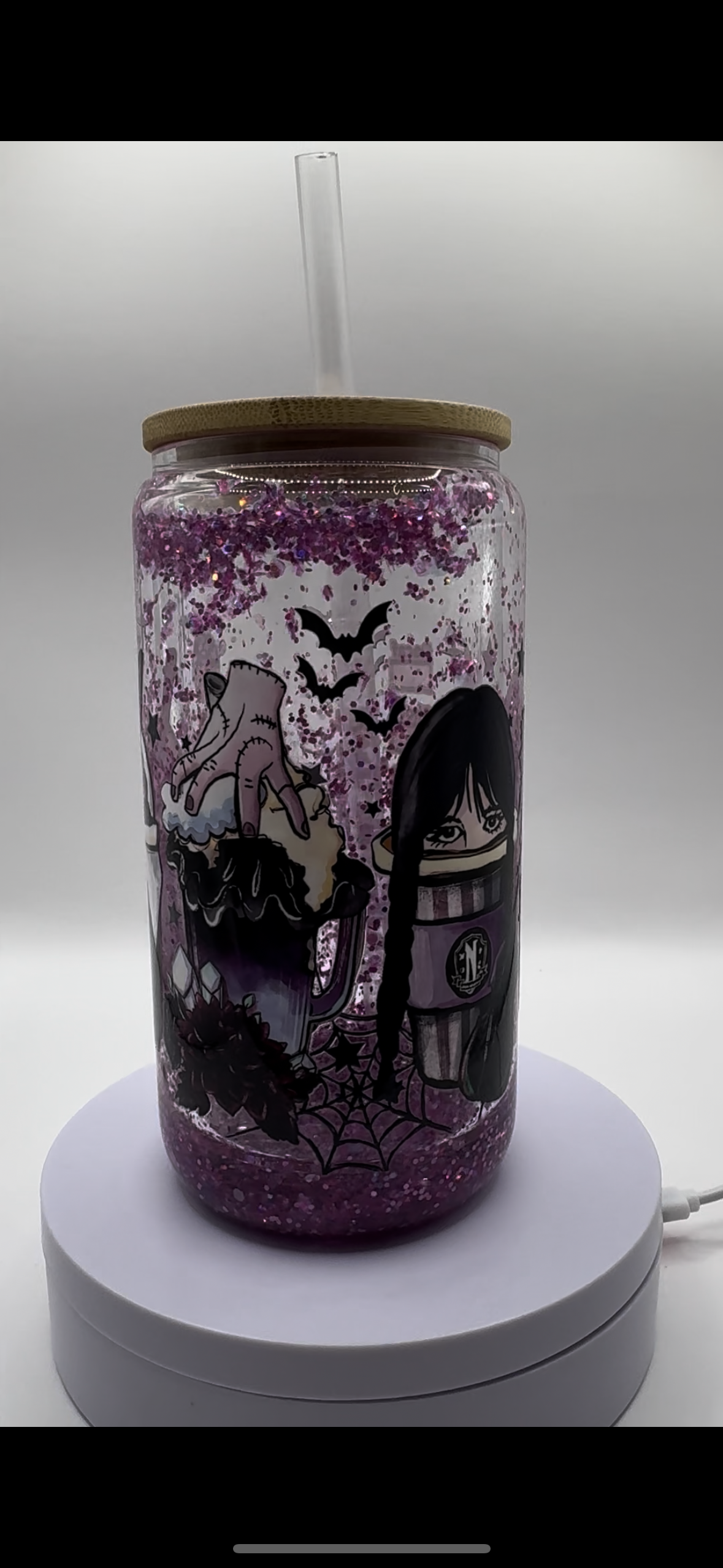 Purple Wednesday Halloween 16oz Glass Snow Globe Cup