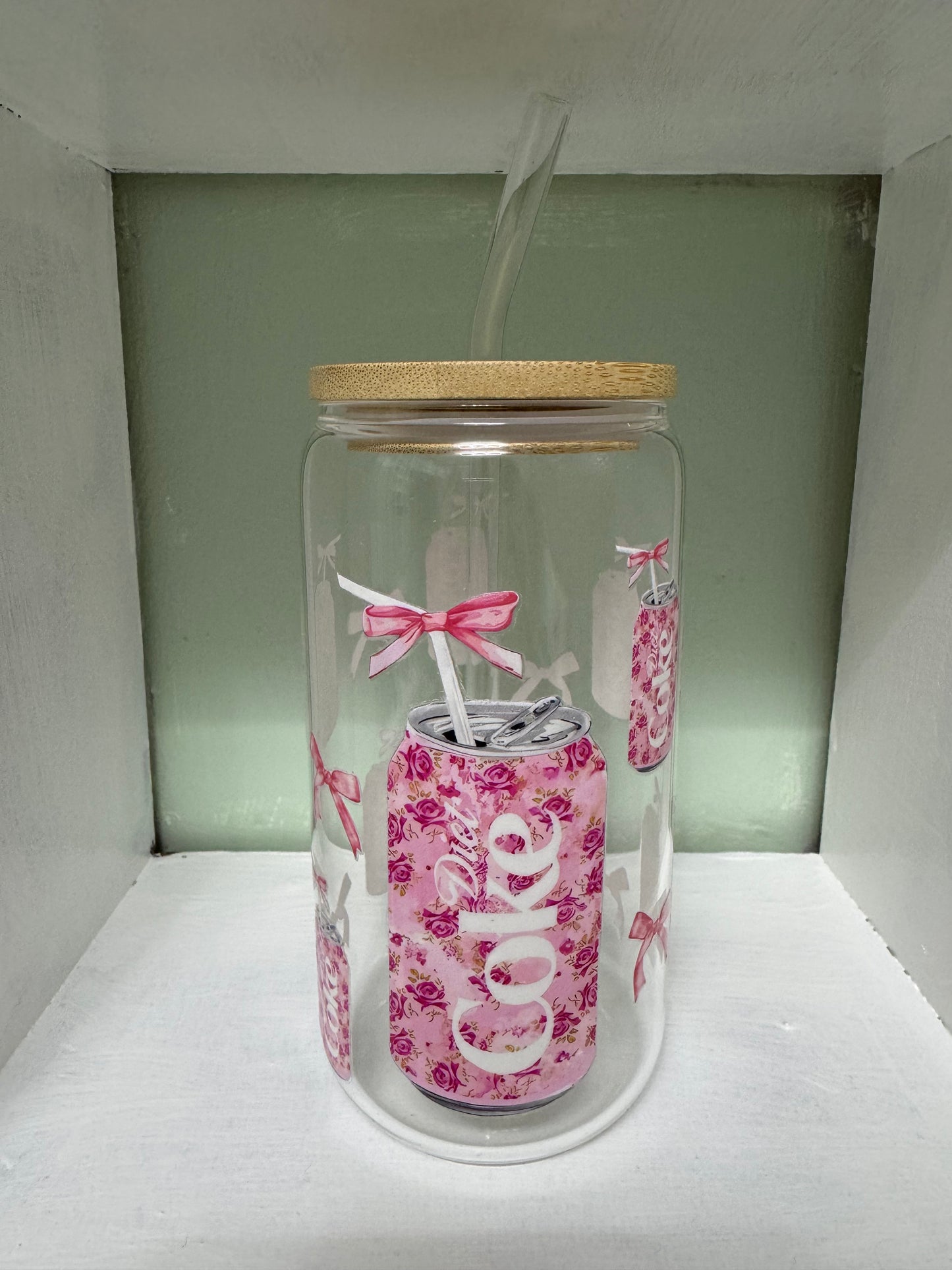 Diet Coke Pink Flowers 16oz Glass Cup