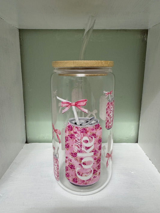 Diet Coke Pink Flowers 16oz Glass Cup