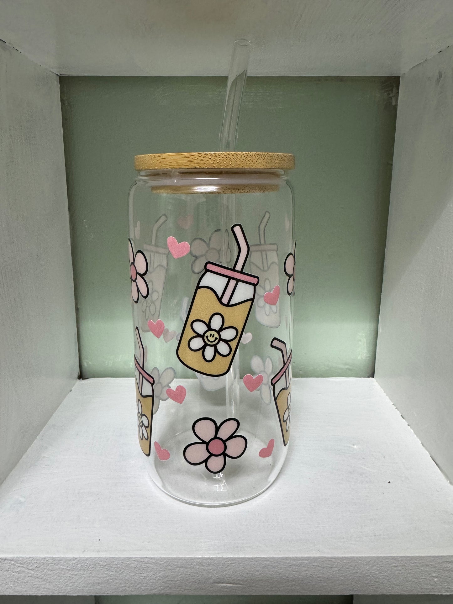 Iced Coffee & Flowers 16oz Glass Cup