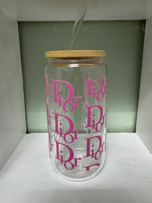 Pink Dior 16oz Glass Cup