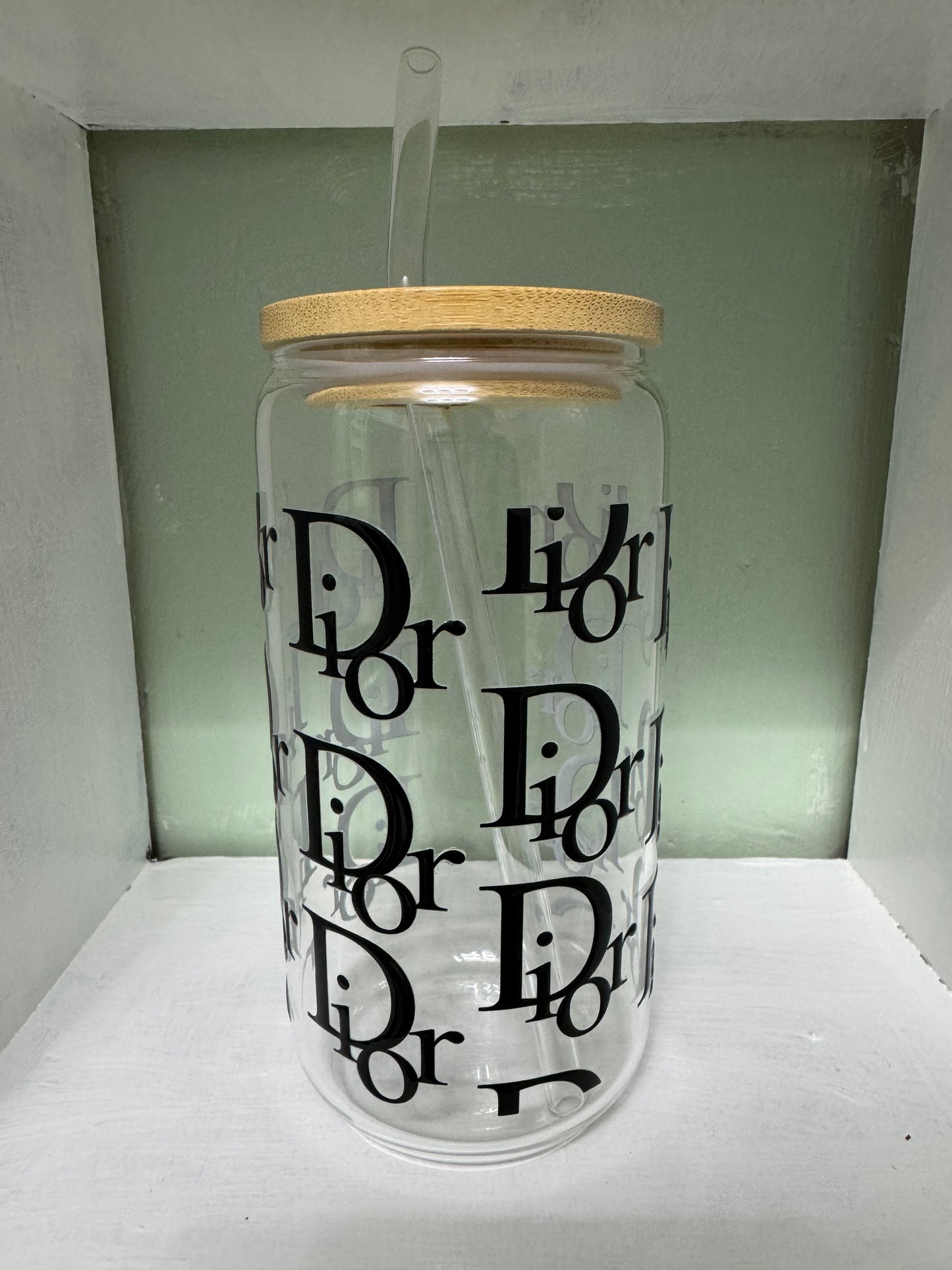 Black Dior 16oz Glass Cup