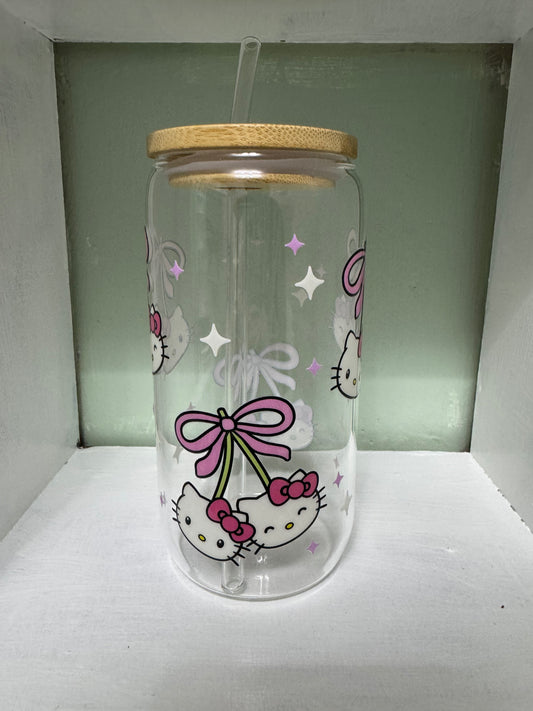 HK Cherry Bows 16oz Glass Cup