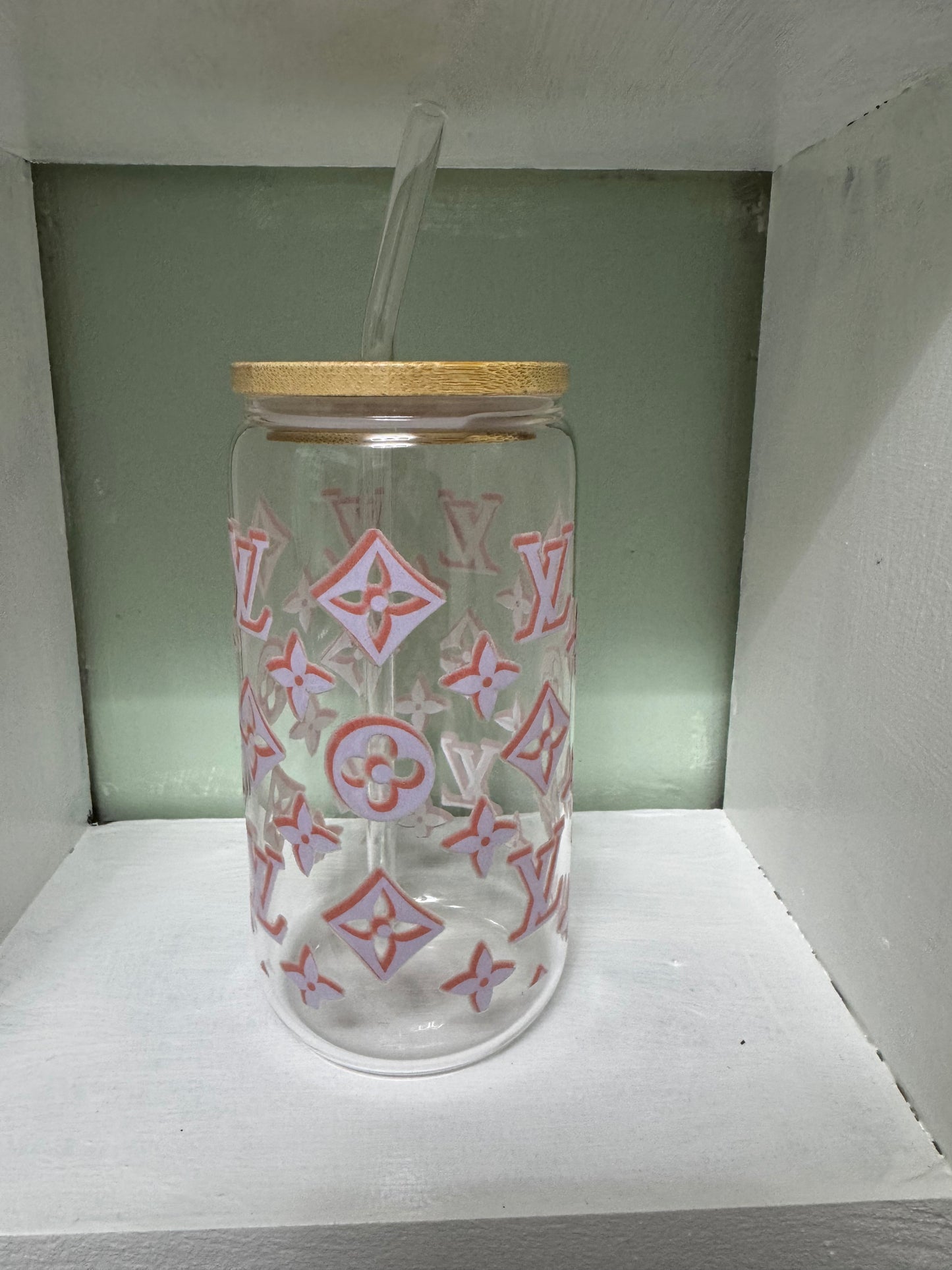LV Pink 16oz Glass Cup