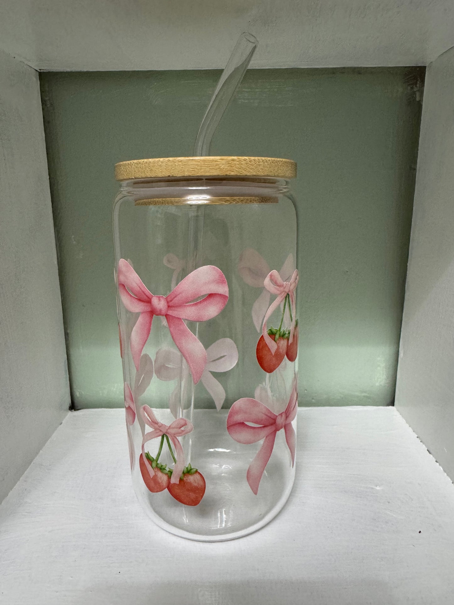 Cherries & Bows 16oz Glass Cup