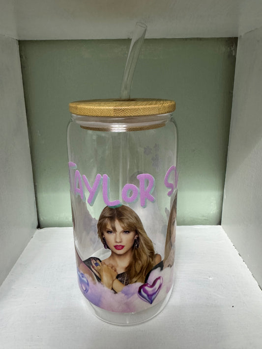 Taylor Swift with Hearts 16oz Glass Cup