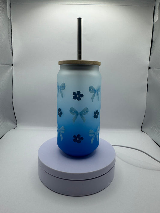 Blue Bow 16oz Ombre Glass Cup