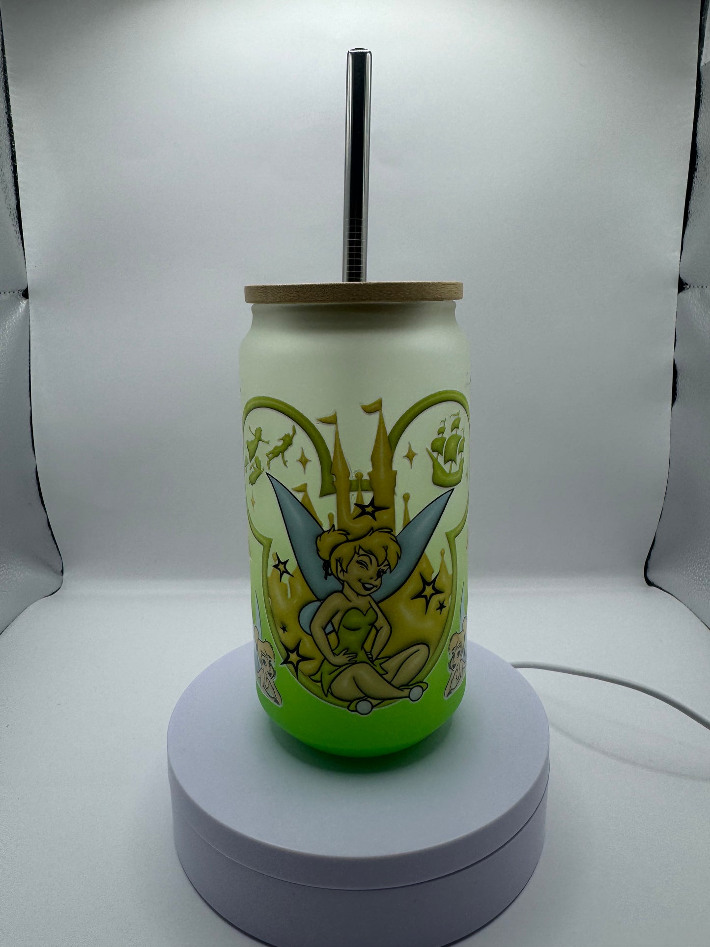 Green Tinkerbell 16oz Ombre Glass Cup
