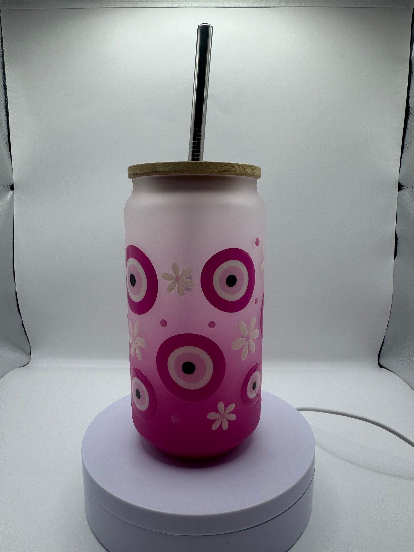 Pink Evil Eye 16oz Ombre Glass Cup