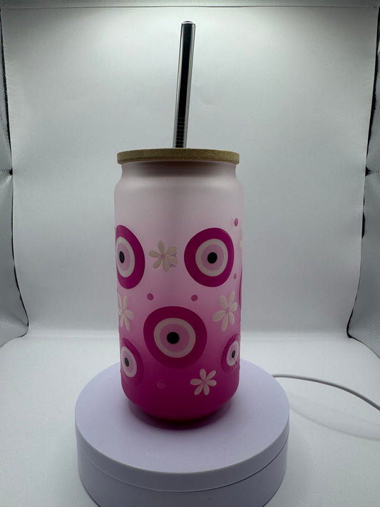 Pink Evil Eye 16oz Ombre Glass Cup