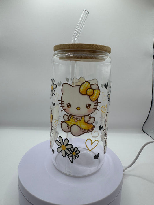 Yellow HK 16oz Glass Cup