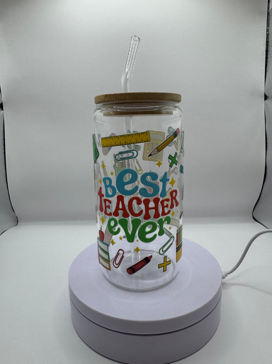 Best Teacher Ever 16oz Glass Cup