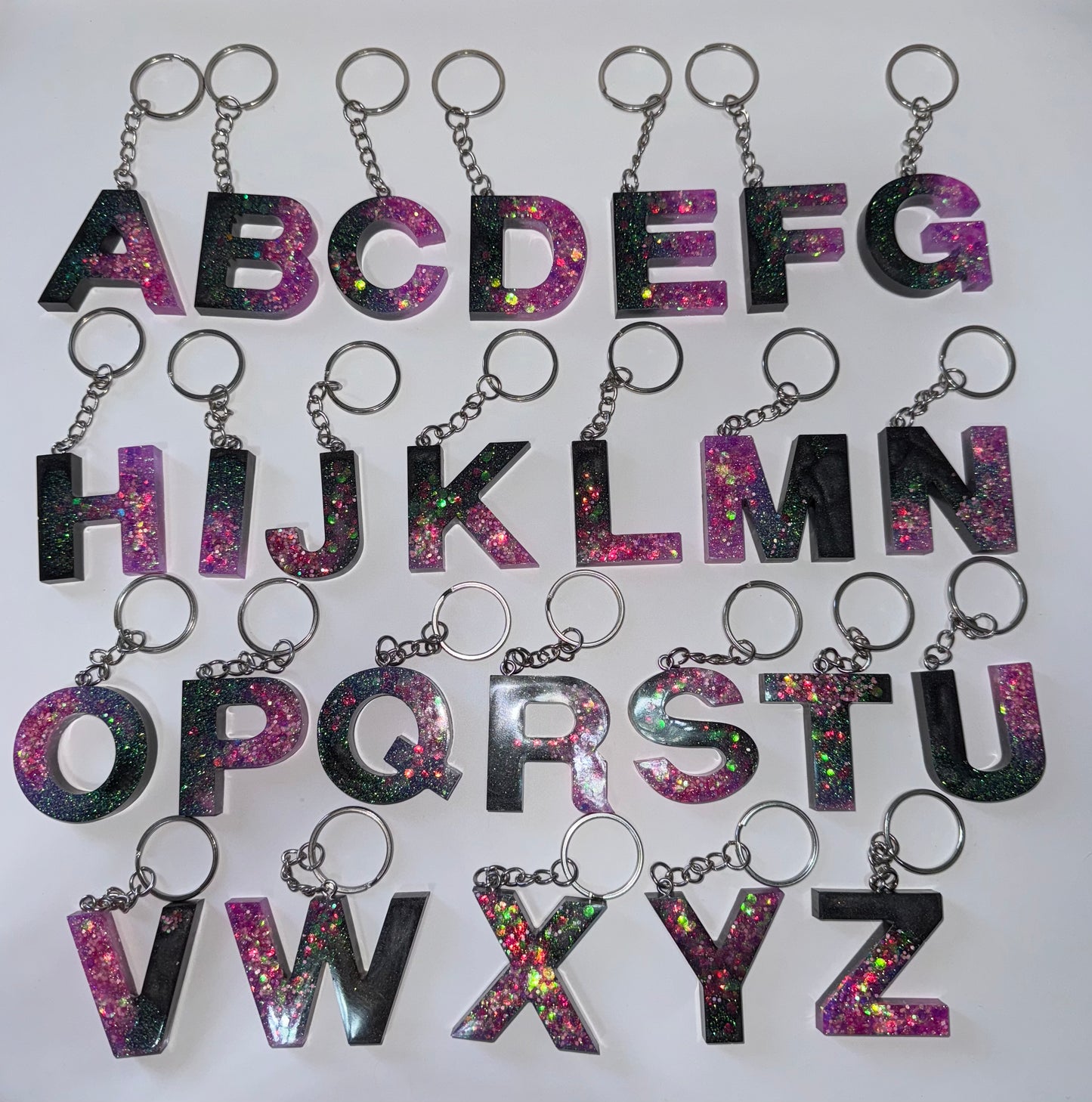 Personalised Letter Keyrings Black/Pink