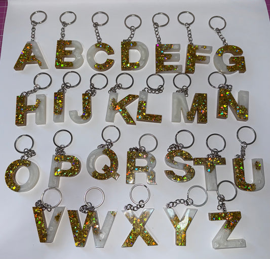 Letter Keyrings White/Gold