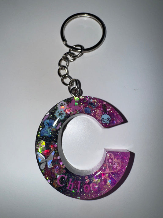 Personalised Letter Keyrings Black/Pink