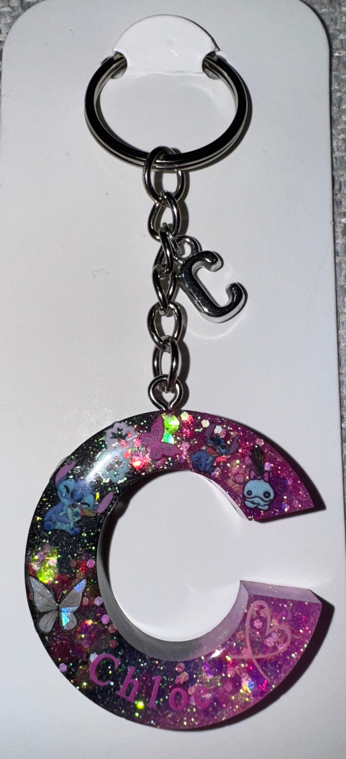 Personalised Letter Keyrings Black/Pink