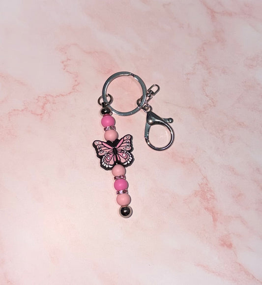 Pink Butterfly Beaded Keyring