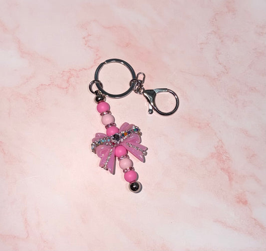 Pink Bow Beaded Keyring