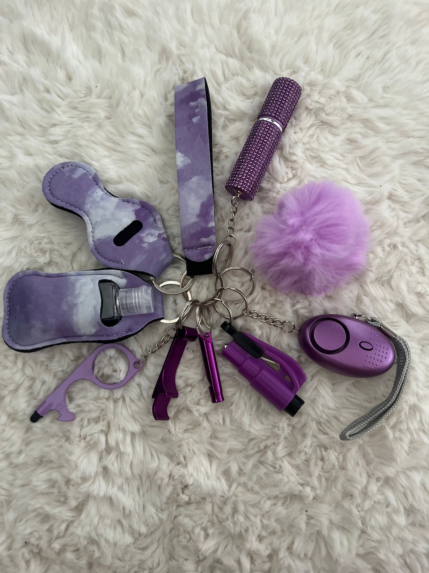 Purple Marble Safety Keychain/10 in 1 Keychain Set With Personal Alarm (Battery Included)