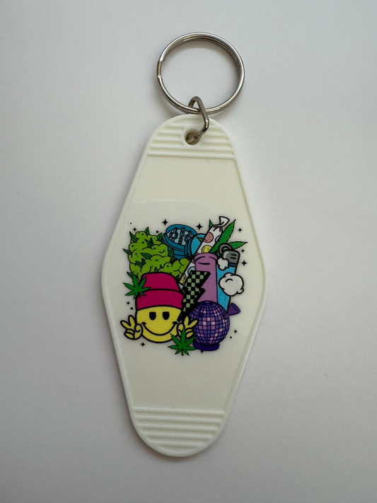 Smiley Stoner Disco Ball Motel Keyring