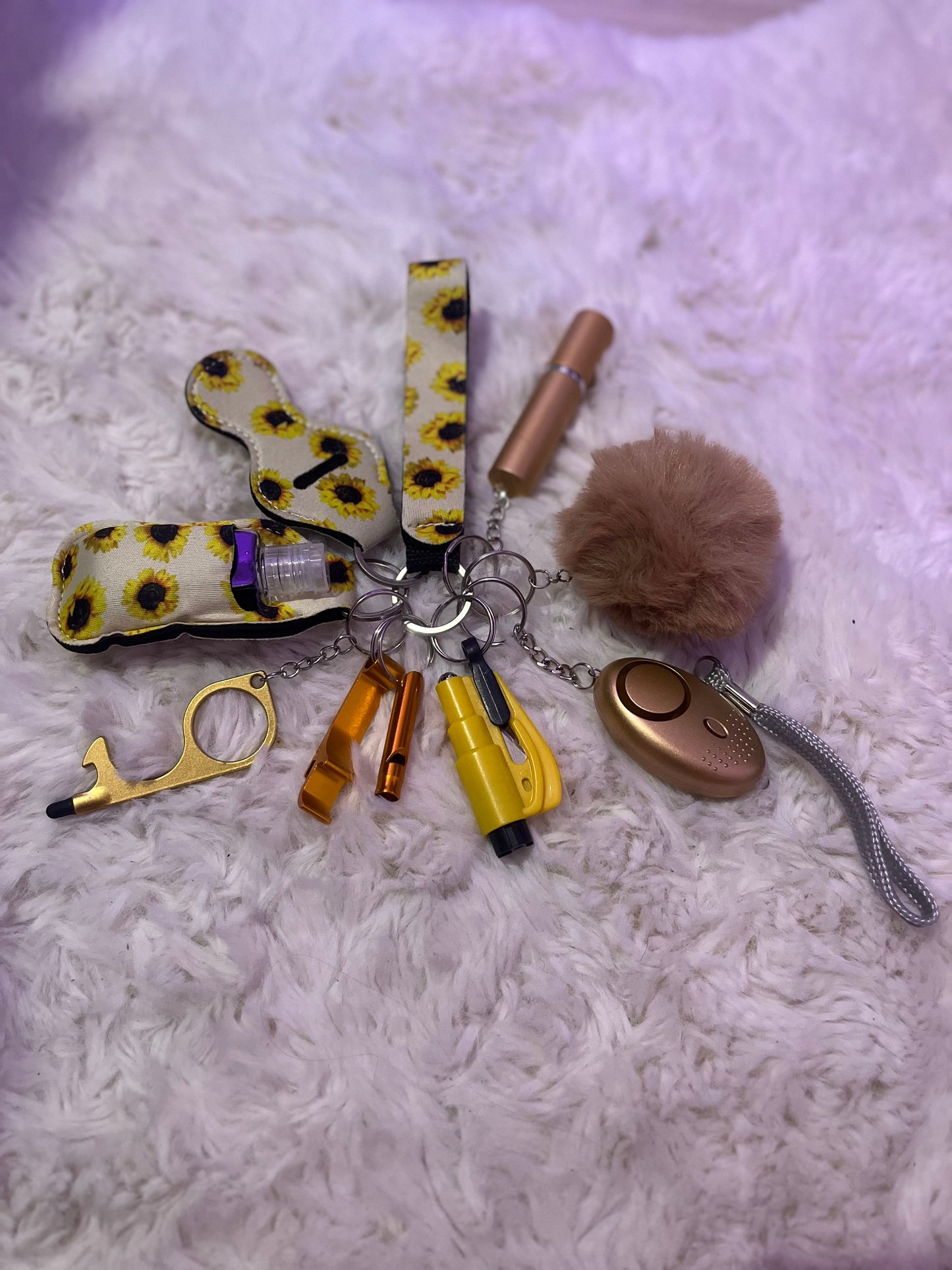 Sunflower Safety Keychain/10 in 1 Keychain Set With Personal Alarm (Battery Included)